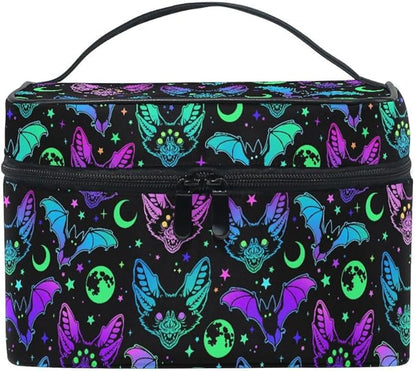Makeup Bags, Gothic Bats Moons and Stars Makeup Organizer Bags Toiletry Bag Box Travel Cosmetic Bag Make Up Train Case for Women Teen Girl Ladies