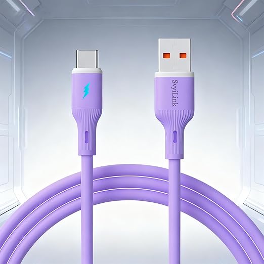 USB Cable PD Fast Charger(A TO C Rubber Purple)Mobile phone data cable,charging cable, supports data transfer,39-inch,soft liquid silicone material，compatible with almost all Type-C devices.