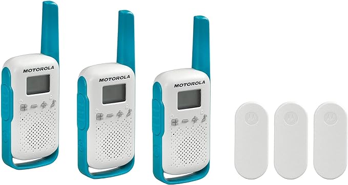 Motorola Solutions, Portable FRS, T114TP, Talkabout, Two-Way Radios, Battery Operated, 22 Channel, 16 Mile, White/Blue, 3 Pack