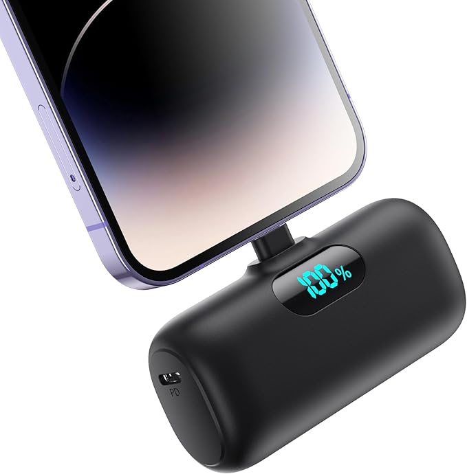 Mini Portable Charger for iPhone 14/13 Series,Upgraded 5000mAh PD Fast Charging Battery Pack,LCD Display Cute Power Bank Portable Phone Charger for iPhone 14/14 Pro Max/13/12 Pro/11/XS/XR/X/8/7/6