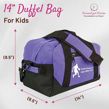 Personalized Passion 14” Small Sports Duffel Bags for Kids - Waterproof Travel Duffle with Name & Lacrosse Design - Red Two-Toned Kids Weekender Bag for Boys and Girls