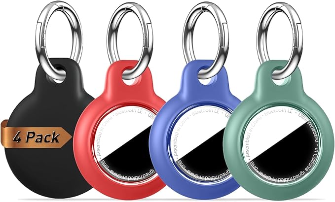 [4 Pack] Upgrade for Airtag Holder Case, Waterproof Anti-Scratch & Shock GPS Cover, Accessories for GPS Item Tracker Cases for Backpacks, Luggages, Black/Red/Blue/Pine Green