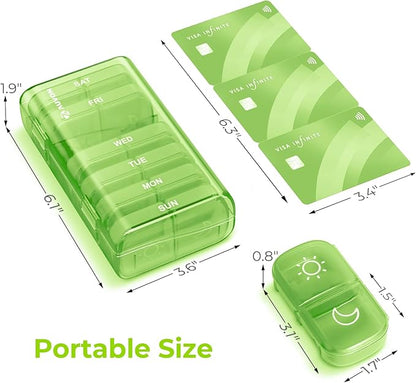 AUVON XL Weekly Pill Organizer 2 Times a Day, AM PM Pill Case with One-Side Large Opening for Easy to Use, Pill Box 7 Day Travel Medication Organizer for Medications, Vitamins, Fish Oils, Supplements