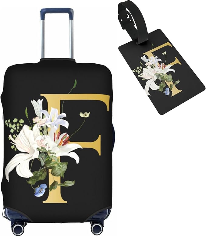 Decorative F Suitcase Protectors Elastic Washable Luggage Covers With Concealed Zippers For 18-32 Inch Luggage (Size M: Fits 22-24 Inch)