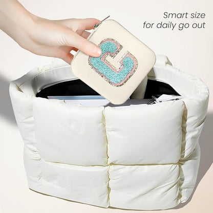 SANDJEST Personalized Jewelry Box, White Travel Jewelry Box with Initial C, Small Monogrammed Jewelry Case Organizer for Girls Women Teen Kids, Mini Travel Essentials Gifts for Birthday Christmas