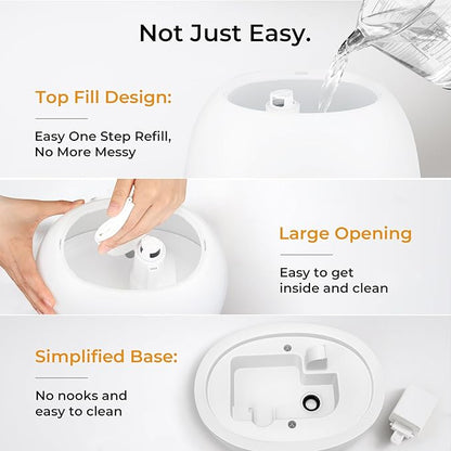 BOXING Top Fill Humidifiers for Bedroom Baby with Easy Remote, 20dB Quiet Cool Mist Air Humidifier for Large Room Home & Indoor Plants, 7 Color Night Light, Essential Oil Tray, Timer, Sleep Mode,3L