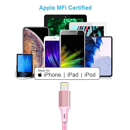 cugunu USB C to Lightning Cable 5 Pack 3/3/6/6/10FT iPhone Charger Apple MFi Certified Power Delivery Fast Charging Cord Compatible with iPhone 14/13/12/11/XS/XR/X/8 - Pink