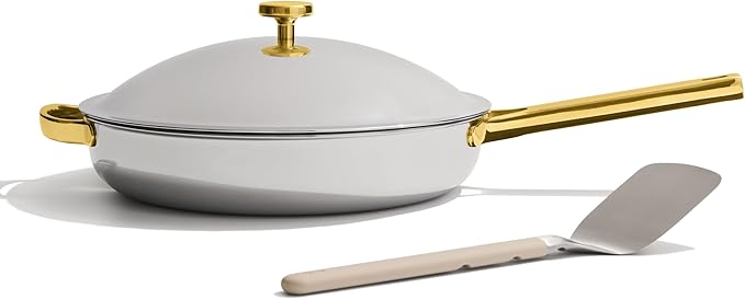 Our Place Large Titanium Always Pan Pro | 12.5" PFAS-Free Nonstick Frying Pan with Spatula | Chef-Grade Tri-Ply Stainless Steel & Aluminum Build | Induction & Oven-Safe up to 750°F | Gold