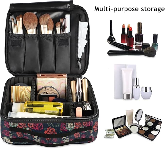 MNSRUU Women Makeup Bag Rose Gothic Skull Makeup Bag Organizer Travel Cosmetic Bag for Teenage Girl Clear Make Up Bags with Zipper
