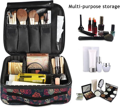 MNSRUU Women Makeup Bag Rose Gothic Skull Makeup Bag Organizer Travel Cosmetic Bag for Teenage Girl Clear Make Up Bags with Zipper