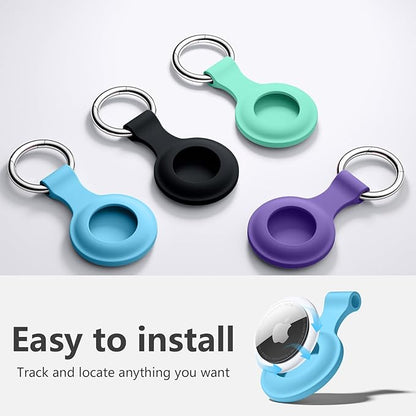 Lerobo Flower Engraved 4 Pack for Airtag Holder,Silicone Airtag case Compatible with Apple Air Tag Case with Keychain, Shockproof & Dustproof Airtag Holders for Pet Tracking, Bags, Kids, Keys, Luggage