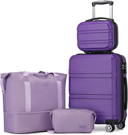 Kono Luggage Set 4 Piece Carry On Lightweight PC+ABS Hardside Luggage with TSA Lock Spinner Wheels Carry On Suitcase Purple