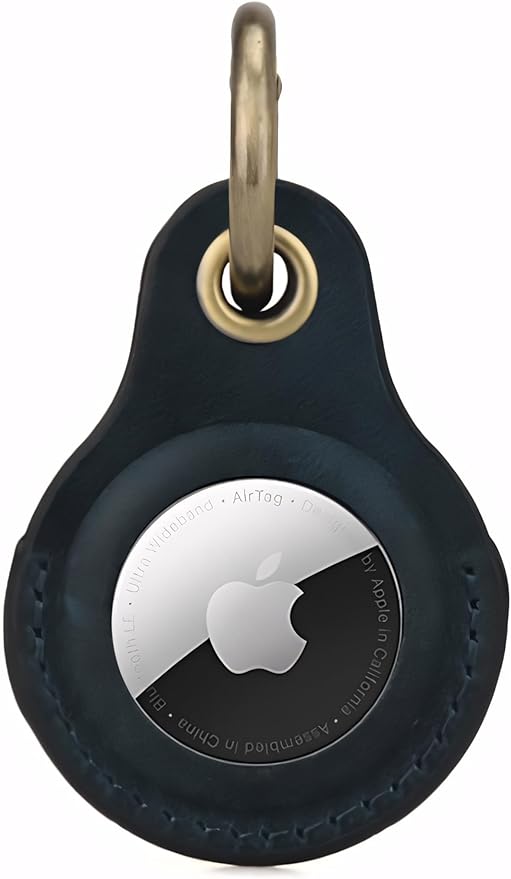 Genuine Leather AirTag Keyring Holder Compatible with Apple AirTag Keychain, Anti Lost Secure Key Ring Case for Keys Pet Collar Luggage Bag Travel, Scratch Resistant Protective Air Tag Key Chain, Blue