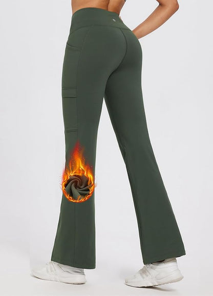baleaf Women's Fleece Lined Pants Winter Thermal Water Resistant Crossover Flare Leggings Warm Bootcut Hiking Outdoor