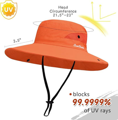 ZOORON Women's Ponytail Safari Sun Hat,Wide Brim UV Protection Outdoor Bucket Hat,Foldable Beach Summer Fishing Hat