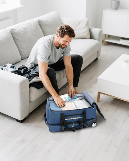 22 Inch Rolling Duffle Bag with Wheels for Men - Water Resistant Wheeled Duffle Bag for Weekend Travel & Overnight Trips, Blue