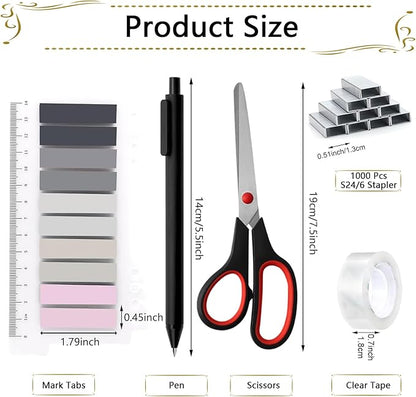Office Supplies,Desk Accessories, Stapler and Tape Dispenser Set for Women with Stapler, Tape Dispenser, Staple Remover, Staples, Clips, Scissor and Tabs,Gift for Students, Coworkers