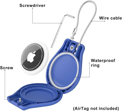 AirTag Holder with Wire Cable Compatible with Apple AirTags, Ultra Durable Anti-Lost Protective Lock Case for Luggage, Key, Backpack (Blue)