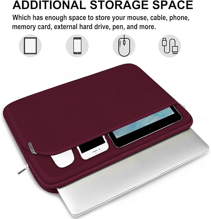 Laptop Sleeve 15.6 inch, Durable Portable Monitor Protective Cover with Front Pocket, Traveling Laptop Case Compatible for HP, Dell, Asus, Lenovo, Wine Red