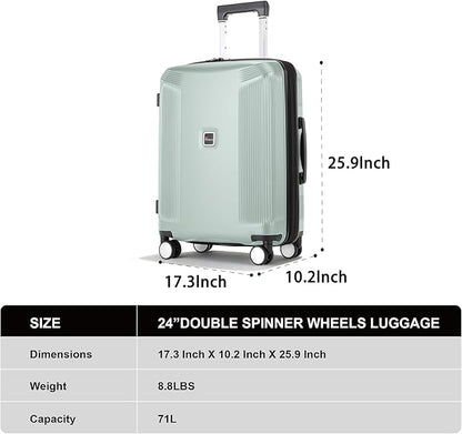 Luggage Sets 3 Piece, Lightweight Expandable PC Hardside Durable Suitcases with Spinner Wheels & TSA Lock, 20/24/28 Inch, Light Green