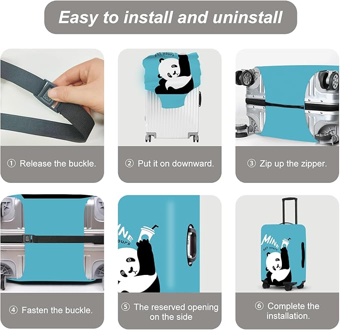 Panda Luggage Protector, Washable Suitcase Case with “Min” Text & Beer Mug Cute Anti-scratch for 24",26" Bag