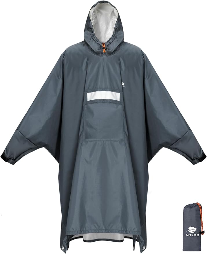 ANYOO Hooded Rain Poncho for Adults Waterproof Lightweight Rain Coat for Men Women Reusable Rain Jacket for Emergency Outdoor