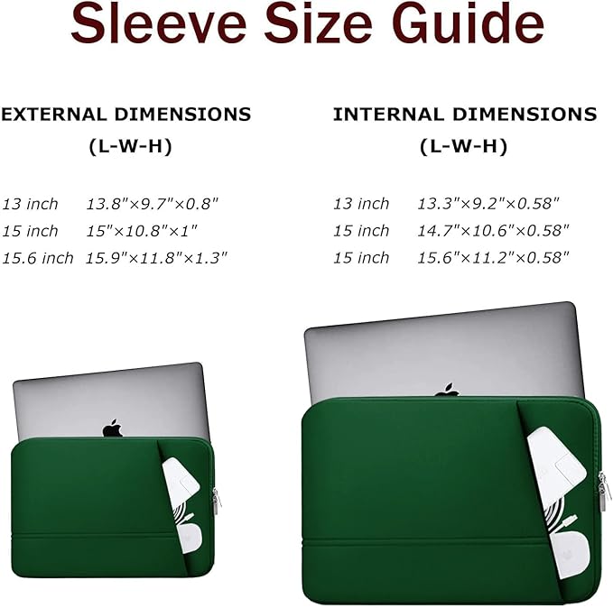 Laptop Sleeve 15.6 inch, Sturdy Portable Monitor Computer Laptop Case, Carrying Sleeve Bag 15.6'' with Pockets for MacBook PC Mac HP Lenovo Dell Asus Xbox Switch, Deep Green