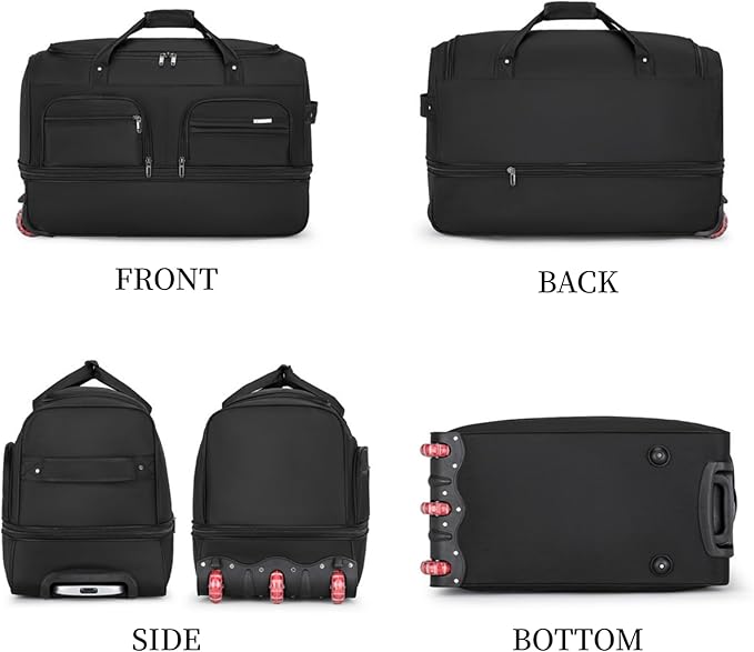 Expandable Rolling Duffle Bag with Wheels, 24" Foldable Carry On Luggage Suitcases, Water-Resistant Travel Duffle Bag Carry On Suitcase Weekend Bag for Women Men