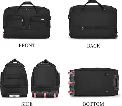 Expandable Rolling Duffle Bag with Wheels, 24" Foldable Carry On Luggage Suitcases, Water-Resistant Travel Duffle Bag Carry On Suitcase Weekend Bag for Women Men
