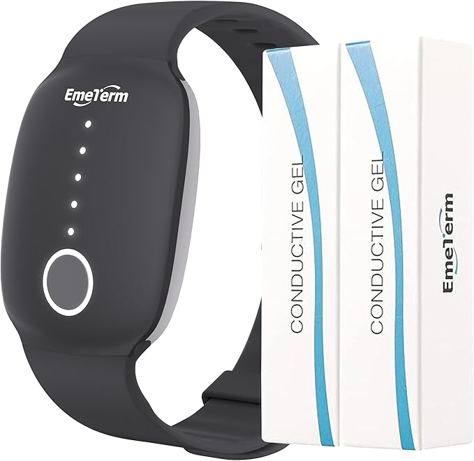 EmeTerm Fashion Anti-Nausea Wristband Relieve Morning Motion Travel Sickness Rechargeable Drug Free Bands without Side Effects - Extra 2pack Conductive Gel (Black - Extra 2pack Conductive Gel)