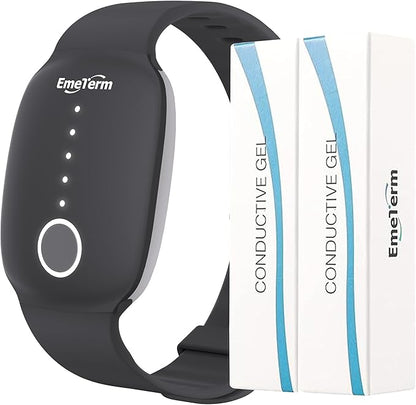 EmeTerm Fashion Anti-Nausea Wristband Relieve Morning Motion Travel Sickness Rechargeable Drug Free Bands without Side Effects - Extra 2pack Conductive Gel (Black - Extra 2pack Conductive Gel)