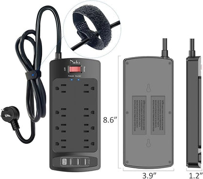 Surge Protector Power Strip - Nuetsa Flat Plug Extension Cord with 8 Outlets and 4 USB Ports, 15 Feet Power Cord (1625W/13A), 2700 Joules, ETL Listed, Black