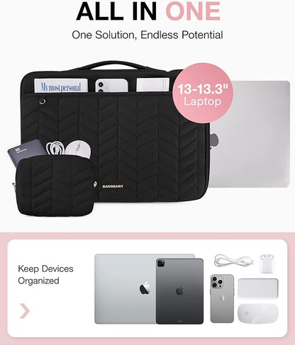 BAGSMART 13-14 inch Laptop Sleeve with Handle, Puffy Padded Case Accessories Bag, MacBook Fitted Air Pro 13.3 14 inch, Computer Dell,HP, Black