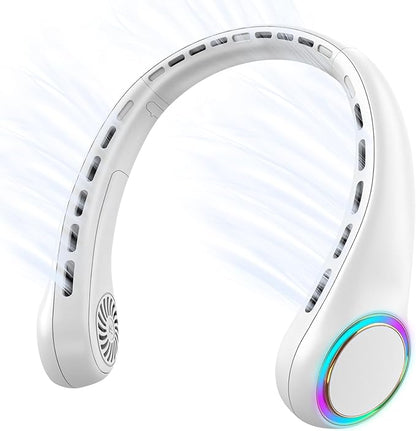 Portable Neck Fan, Personal Fan with 4000mAh Battery, Rechargeable Neck Fan with 3 Speeds and 64 Cool Lights, Birthday Gifts for Men Women Mom Dad, Hands Free Cooling fan for Summer(White)