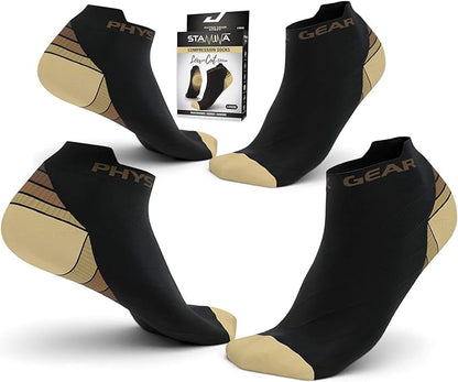 Physix Gear Short Compression Socks for Men & Women - Best Low Compression Socks Women & Men Ankle Socks with Arch Support