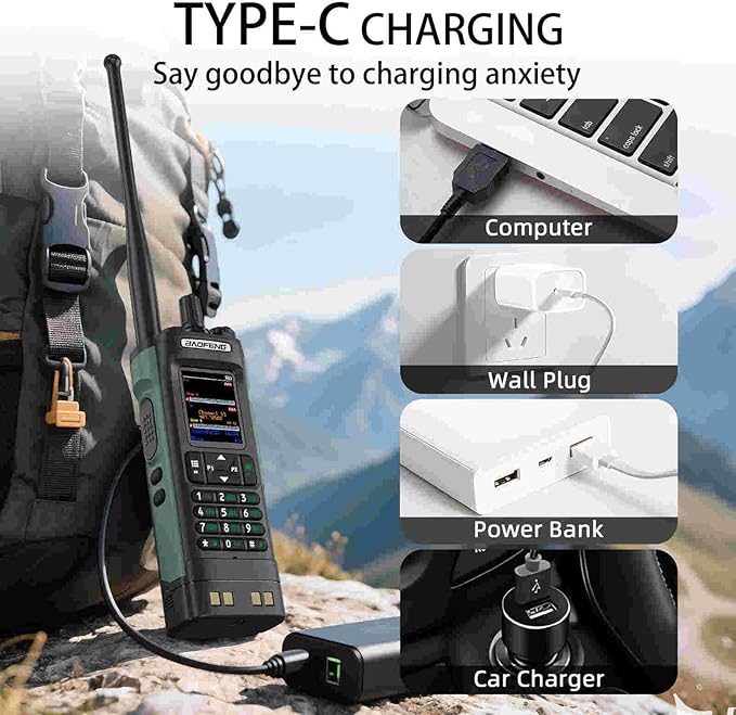 BAOFENG dm32, dmr Radio Handheld USB-C Charging GPS 10W walkie Talkie Long Range,Emergency Rescue & Outdoor Sports dm-32uv Radio (1 Pack Green+Back Clip)