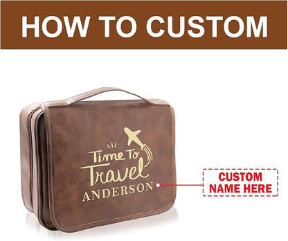 Personalized Leather Toiletry Bag - Waterproof 3-in-1 Large Travel Organizer With Personalized Name, PU Leather Shaving Bag, Organizer Bag for Father, Husban,d Boyfriend (Produced in USA)