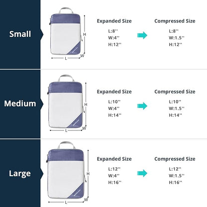 Compression Packing Cubes 3 Set, Compressible Space-Saving Packing Cubes for Travel - Compression Bags, Luggage Organizer, Travel Essentials for Women, Bluish Purple