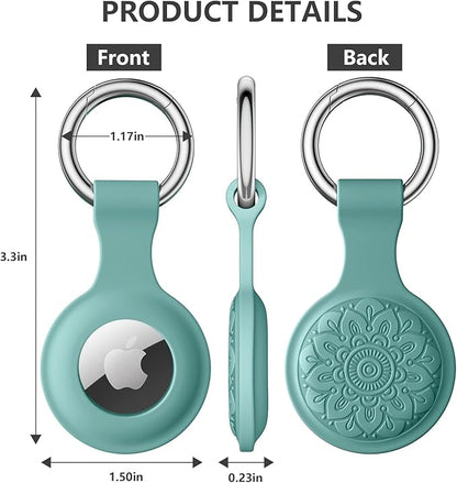 Lerobo Flower Engraved AirTag Holder Compatible with Apple AirTags 4 Pack for Kids Soft Silicone AirTag Case with Keychain Protective Air Tags Dog Collar Cute Air Tag Holder for Bags Keys Trackers