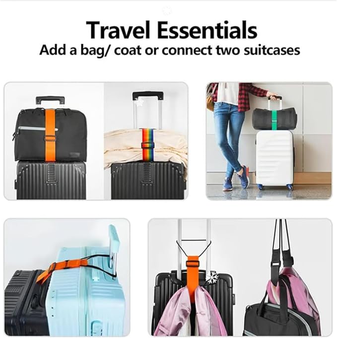 Multi Use Strong Adjustable Luggage Connector Straps, Flexible and Adjustable Luggage Strap, Luggage Connector Straps for Suitcases, Secure Stacking&Hands-Free Travel, Easy to Identify Travel (4Pcs/4)