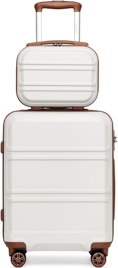 Kono Carry On Luggage Set Airline Approved Lightweight PC+ABS Carry On Suitcase with TSA Lock Spinner Wheels Durable Luggage Hardside White