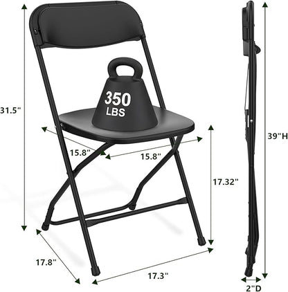 Folding Chairs 2 Pack, Outdoor Portable Foldable Chair with Steel Frame, 350lbs Capacity Heavy Duty Metal Black Plastic Folding Chairs for Patio, Picnic, Kitchen, Dining