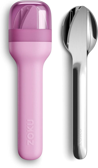 ZOKU Pocket Utensil Set, Purple - Stainless Steel Fork, Knife, and Spoon Nest in Case - Portable Design for Travel, School, Work, Picnics, Camping and Outdoor Home Use