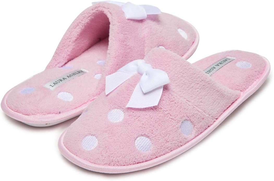 Laura Ashley Ladies Embroidered Soft Terry Scuff Slipper
