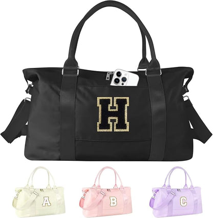 Dance Gym Duffel Bag for Teen Girls, Personalized Initial Travel Weekender Bag,Cute Overnight Carry On Duffle for Women,Sports Travel Cheer Bag,Monogram Christmas Gifts for Tween Preppy(black-H)