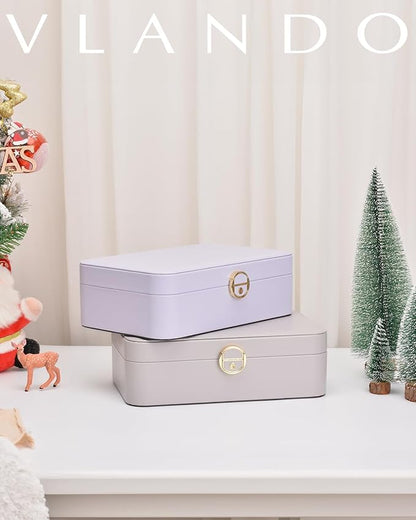 Vlando Jewelry Box Organizer for Girl,Faux Leather Lockable Jewelry Holder Organzier Case Boxes with 2 Layers,Earrings Necklace,Rings Storage,Wedding Warm Gifts Purple