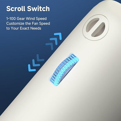 Portable Handheld Turbo Fan, 1-100 Gear Wind, Battery Operated, Up to 23 Working Hours, 3 IN 1 Personal Fan with Air Turbo Tech, Cooling Essentials for Indoor/Outdoor(White)