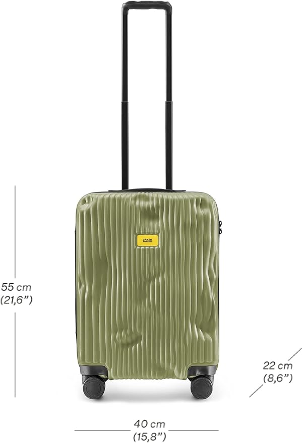 CRASH BAGGAGE Stripe Suitcase | Olive | 36L | 100% Polycarbonate, TSA-Approved Lock, 360° Spinning Wheels