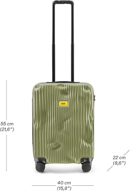 CRASH BAGGAGE Stripe Suitcase | Olive | 36L | 100% Polycarbonate, TSA-Approved Lock, 360° Spinning Wheels