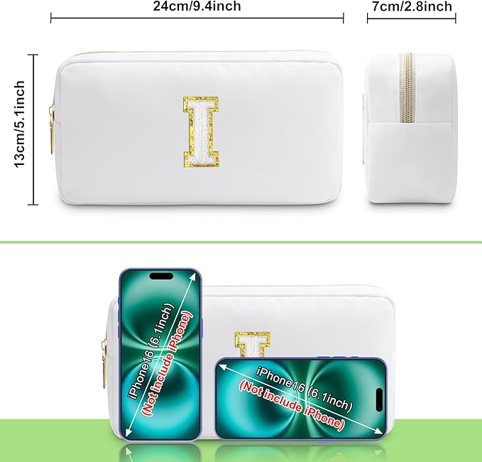 Initial I Makeup Bags Initial Letter A-Z Cosmetic Bag for Women Friends Daughter Sister Mom Inspirational Gifts Travel Toiletry Bag Christmas Birthday Gifts for Her Bridesmaid Bff Makeup Pouch I